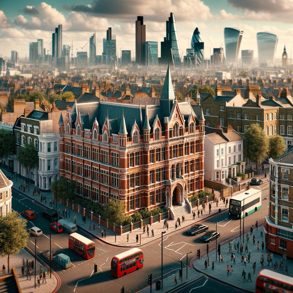 An AI depiction of an English school needing cheap energy contract.