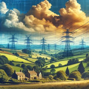 An AI Depiction of Electricity Supply Lines Over the English Countryside