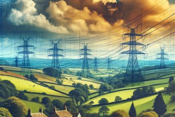 An AI Depiction of Electricity Supply Lines Over the English Countryside