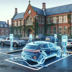An Illustration Showing 3D Models of EV Chargers at a School