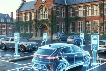 An Illustration Showing 3D Models of EV Chargers at a School
